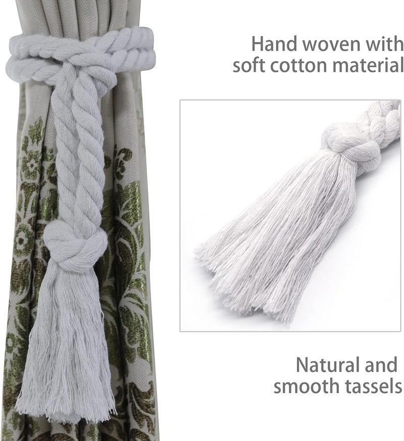 Yteseery Natural Cotton Curtain Tiebacks Decorative Boho Rope Holdbacks Rural Village Style Tassel Drapery Tieback, White 2 Pcs - Image 4